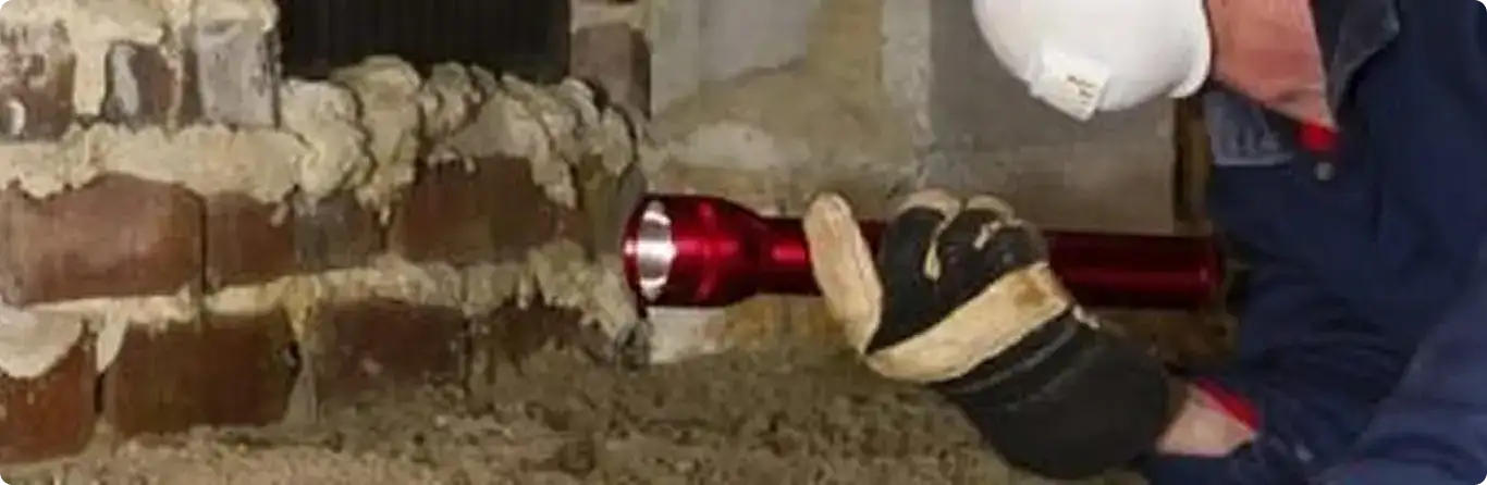 Pest control technician inspecting a crawl space for ant activity in Green Valley, AZ