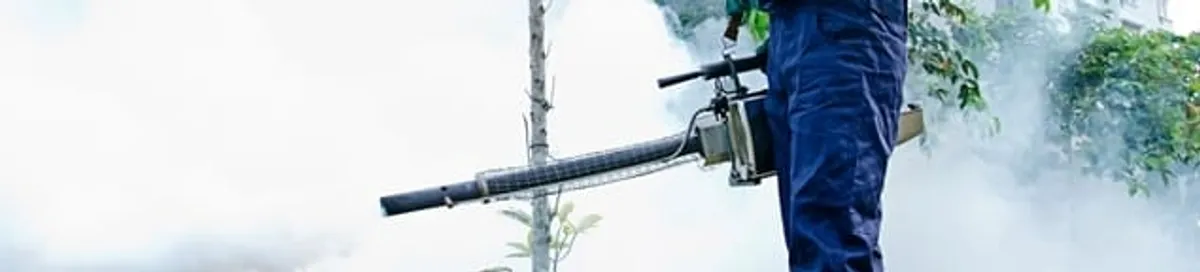 Pest control technician fogging an outdoor area for insect control in Tucson, AZ